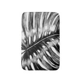 Tapis De Bain Palmette noire et blanche de monstera tropicale (Devant (Vertical))