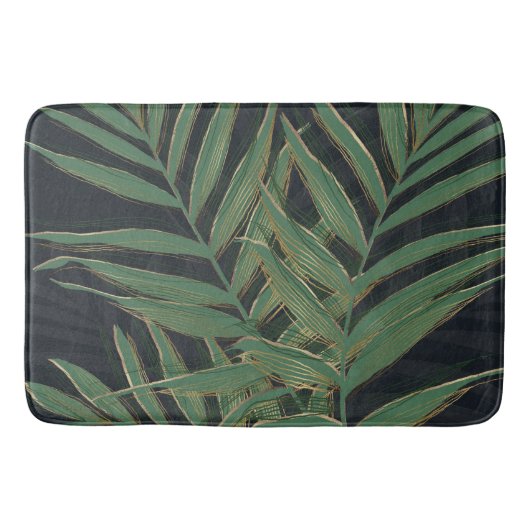 Tapis De Bain Palmier Vert Feuille Gold Strokes Gris Design (Devant)