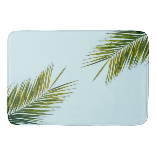 Tapis De Bain Palmier Vert Tropical sur Fond Bleu Clair (Devant)