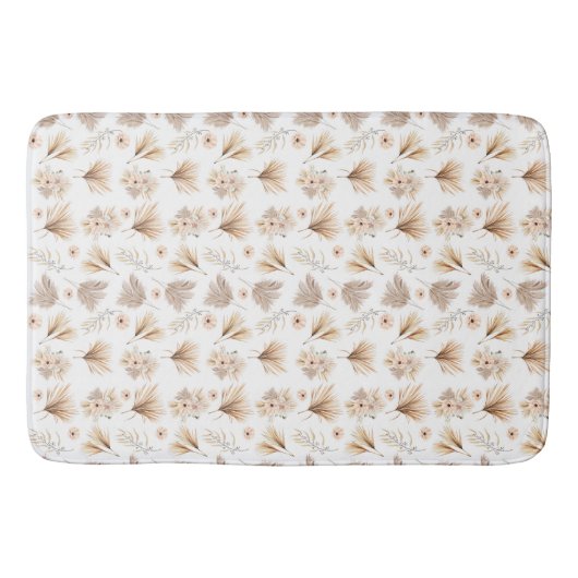 Tapis De Bain Palmiers séchés et fleurs Boho Beige Aquarelle (Devant)