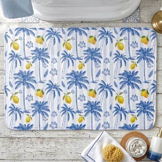 Tapis De Bain Palmiers Toile Bleue Citrons