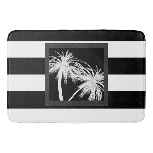 Tapis De Bain Palmiers tropicaux Noir & Blanc Moderne Chic (Devant)