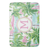 Tapis De Bain Palmiers tropicaux rose et vert de Preppy Monogram (devant Vertical)