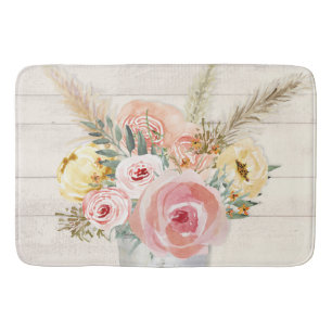 Tapis De Bain Pampas rose florale Cottage bois chic Aquarelle