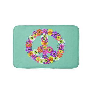 Tapis De Bain Panneau de paix Floral sur Aqua