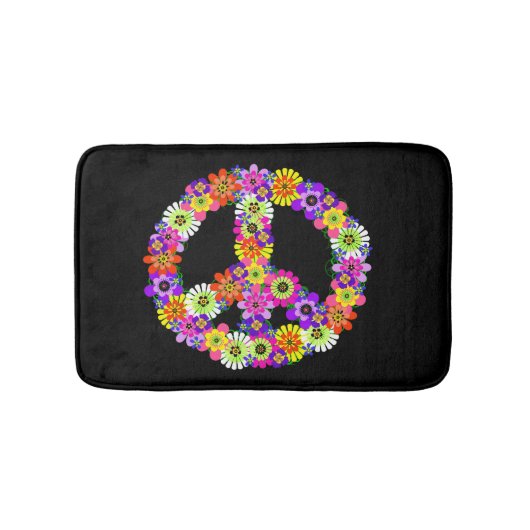 Tapis De Bain Panneau de paix Floral sur noir (Devant)