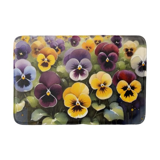 Tapis De Bain Pansies jaunes et violets aquarelle (Devant)