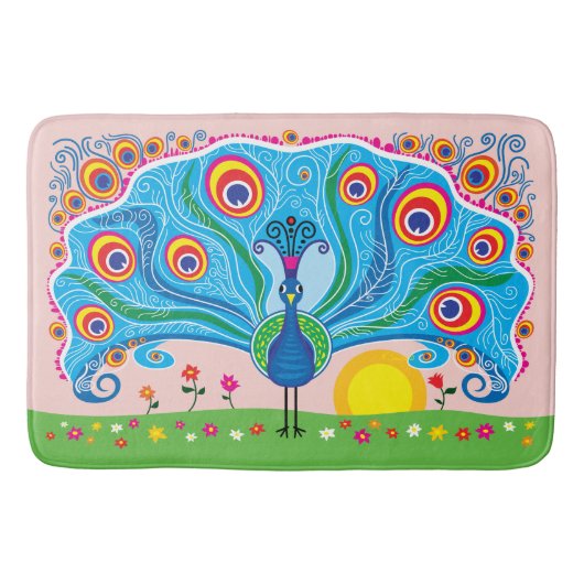 Tapis De Bain Paon avec des fleurs (Devant)