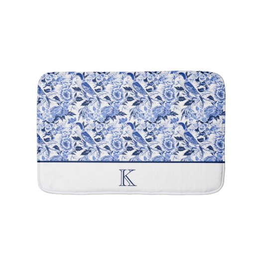 Tapis De Bain Papier Chinoiserie Monogramme Oiseau Bleu (Devant)