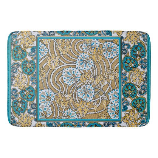 Tapis De Bain papier peint bleu art nouveau cyclamen (Devant)