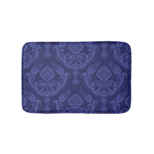Tapis De Bain Papier peint floral bleu de luxe de damassé