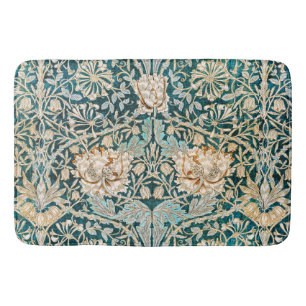 Tapis De Bain Papier peint floral Morris Teal Blue Honeysuckle