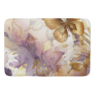 Tapis De Bain Papillon aquarelle violet et or Papillons