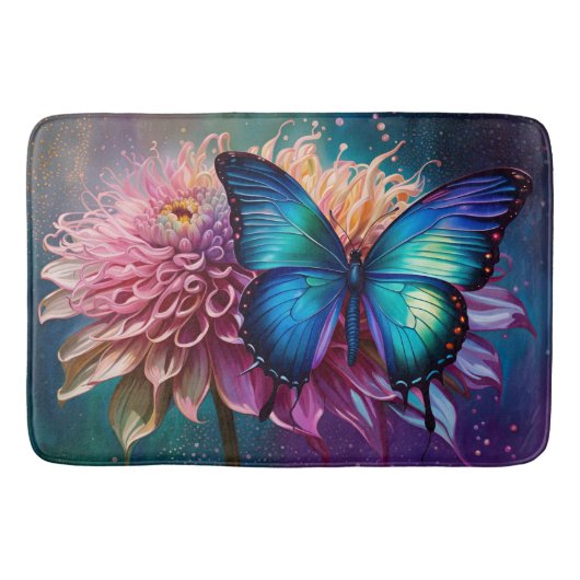 Tapis De Bain Papillon bleu et Dahlia (Devant)