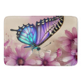 Tapis De Bain Papillon bleu étonnant et fleurs roses (Devant)