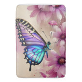 Tapis De Bain Papillon bleu étonnant et fleurs roses (devant Vertical)