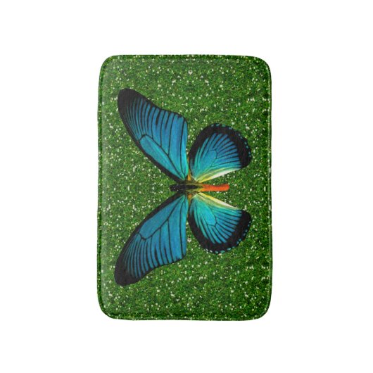 Tapis De Bain Papillon Bleu Sur Mat Bain À Parties scintillant V (Devant (Vertical))