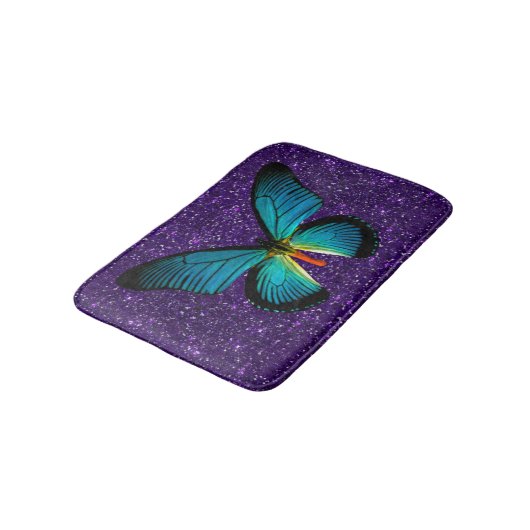 Tapis De Bain Papillon Bleu Sur Mat Bain À Parties scintillant V (Angle)
