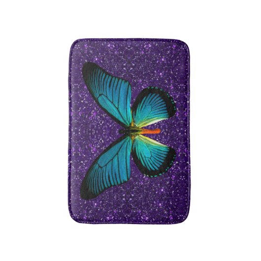 Tapis De Bain Papillon Bleu Sur Mat Bain À Parties scintillant V (Devant (Vertical))