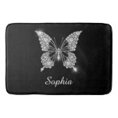 Tapis De Bain Papillon Diamant Blanc, Nom de Script, Noir (Devant)