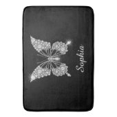 Tapis De Bain Papillon Diamant Blanc, Nom de Script, Noir (devant Vertical)