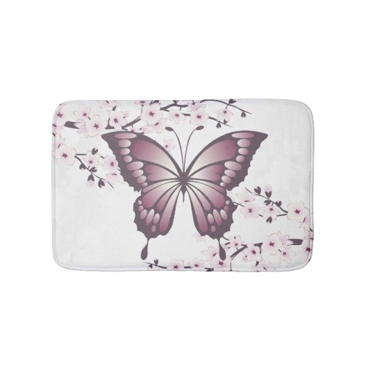 Tapis De Bain Papillon Et Fleur De Cerise Mauve (Devant)