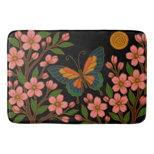 Tapis De Bain Papillon Fleur de Cerisier Lune (Devant)