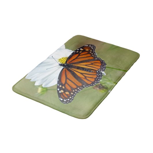 Tapis De Bain Papillon Monarque sur Cosmos (Angle)