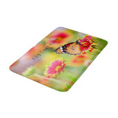 Tapis De Bain Papillon monarque sur Fleur rouge et jaune (Angle)