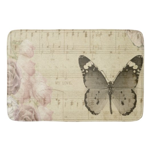 Tapis De Bain Papillon Musical Et Rose (Devant)