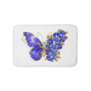 Tapis De Bain Papillon saphir à fleurs