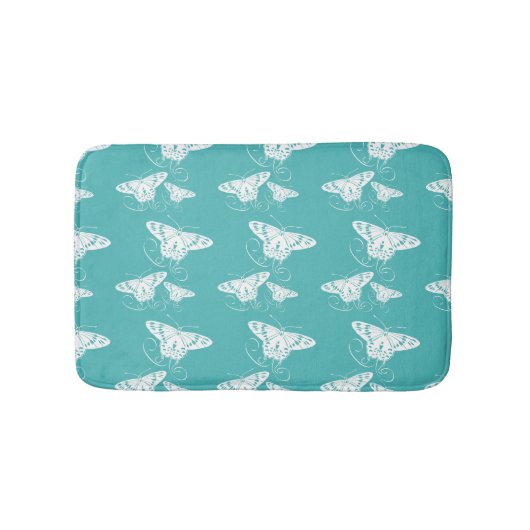 Tapis De Bain Papillon Turquoise et Motif blanc (Devant)
