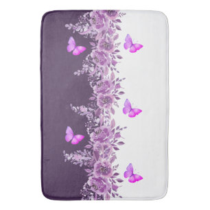 Tapis De Bain Papillon Violet Vibrant et Dessin Botanique