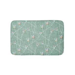 Tapis De Bain Papillons à l'aquarelle sur fond vert menthe