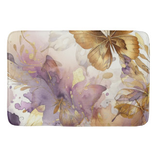 Tapis De Bain Papillons aquarelle papillons violet et or