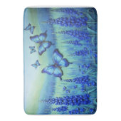 Tapis De Bain Papillons Bleus avec des Fleurs Bleues, (devant Vertical)