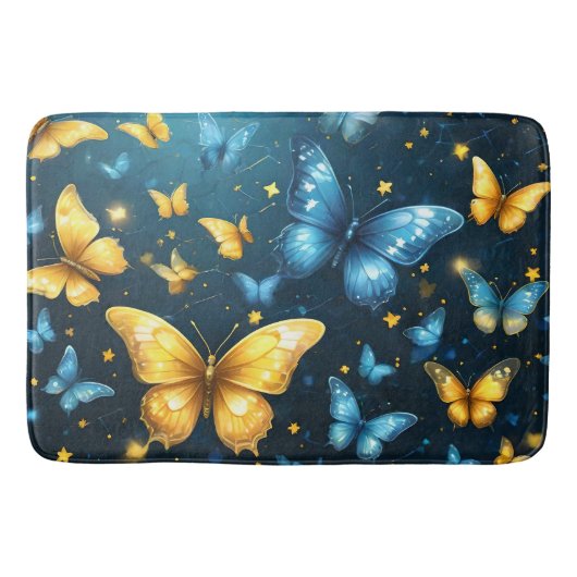 Tapis De Bain Papillons Bleus Et Jaunes Volant, (Devant)