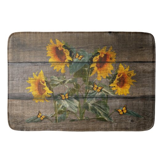 Tapis De Bain Papillons de tournesol rustique Barre (Devant)