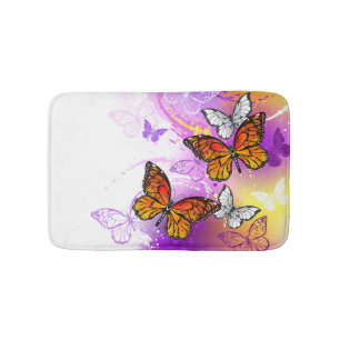 Tapis De Bain Papillons Monarque sur Arrière - plan pourpre