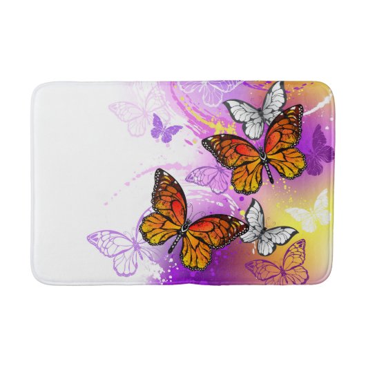 Tapis De Bain Papillons Monarque sur Arrière - plan pourpre (Devant)