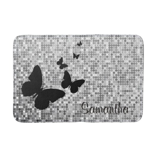 Tapis De Bain Papillons sur Carreaux Design Bath Mat (Devant)