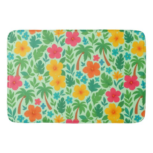 Tapis De Bain Paradis tropical - Palm Feuilles & Hibiscus Motif (Devant)