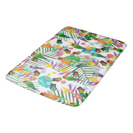 Tapis De Bain Paradis tropical Palm Green Feuilles Floral Birds