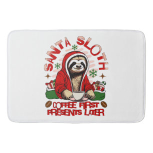 Tapis De Bain Paresseux de Noël buvant du café