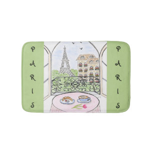 Tapis De Bain Paris et tour Eiffel aquarelle fantaisiste