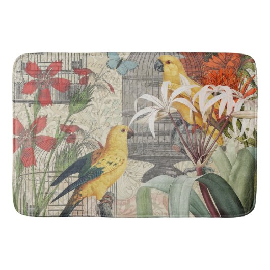 Tapis De Bain Parrot Jaune Tropical Antique Fleur (Devant)