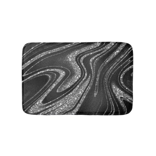 Tapis De Bain Parties scintillant Argent Sur Noir (Devant)