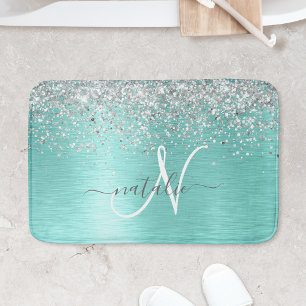 Tapis De Bain Parties scintillant argentée turquoise en métal br