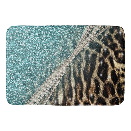 Tapis De Bain Parties scintillant Bleu Empreinte de léopard chic (Devant)