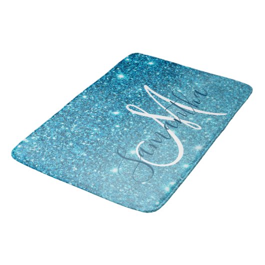 Tapis De Bain Parties scintillant bleu moderne éclaboussures Nom (Angle)